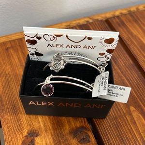 ALEX AND ANI silver bracelet set, “Mom” and Amethyst Stone